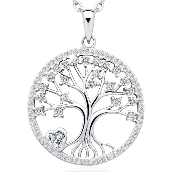 Women's Pendant Charm Adjustable Chain Sterling Birthstone Silver Tree Necklace - Picture 1 of 6